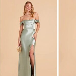Mia Shiny Satin Convertible Dress - Sage